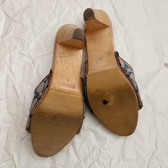Coach Brenda Logo Wooden Platform Heeled Sandals Sz 7 Blue Made in Italy - Picture 4 of 12